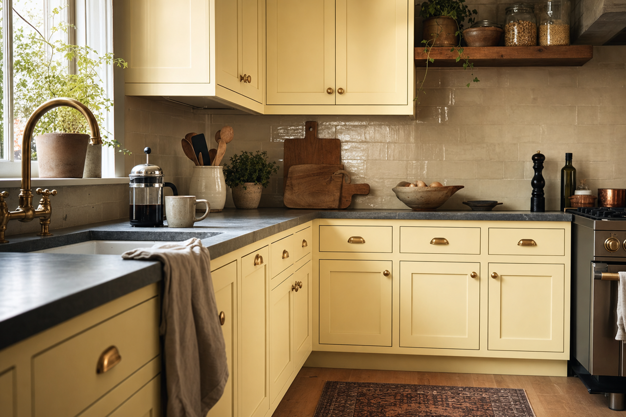 Summer Morning by Valspar on cabinets