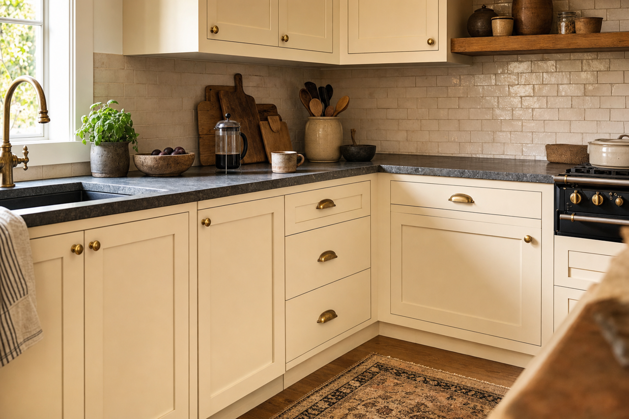 Crafted White by Valspar on cabinets