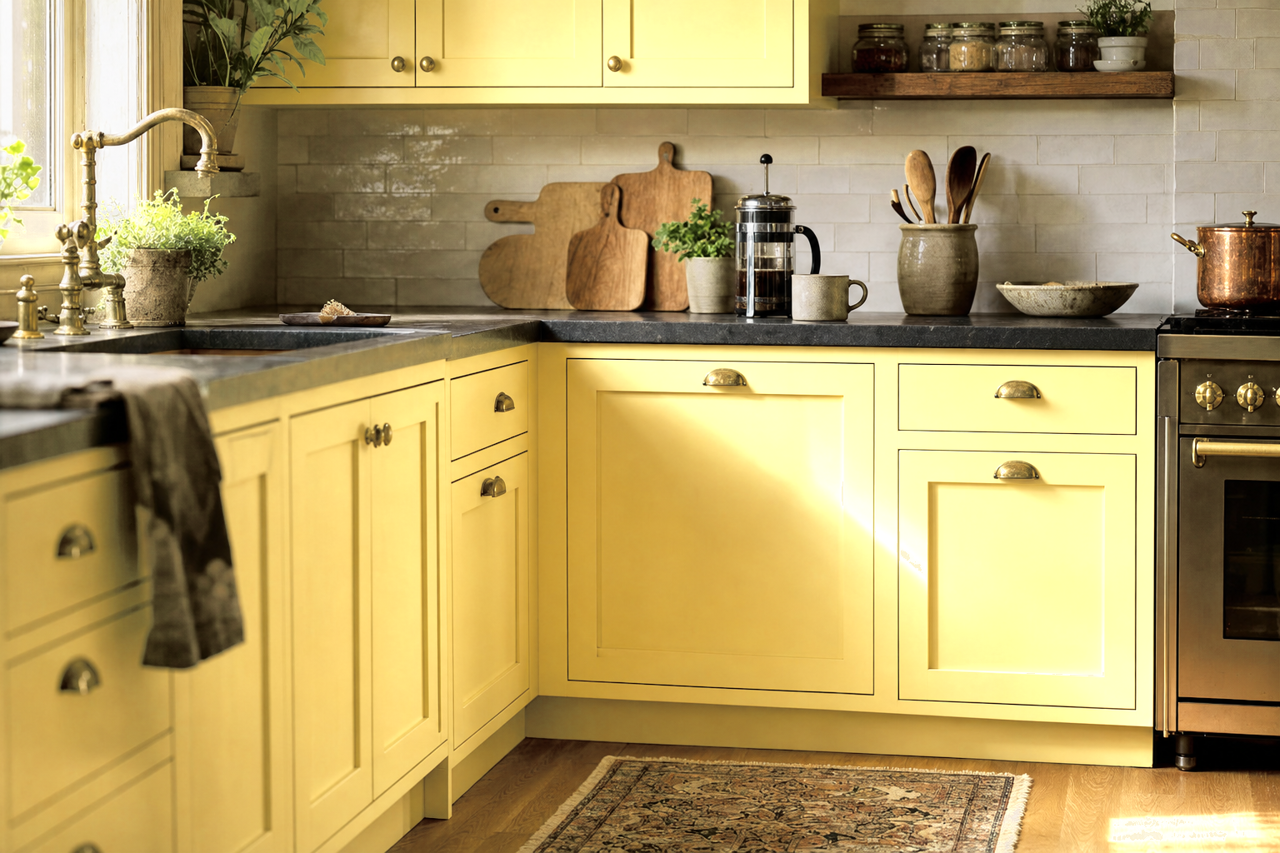 Chickery Chick by Valspar on cabinets