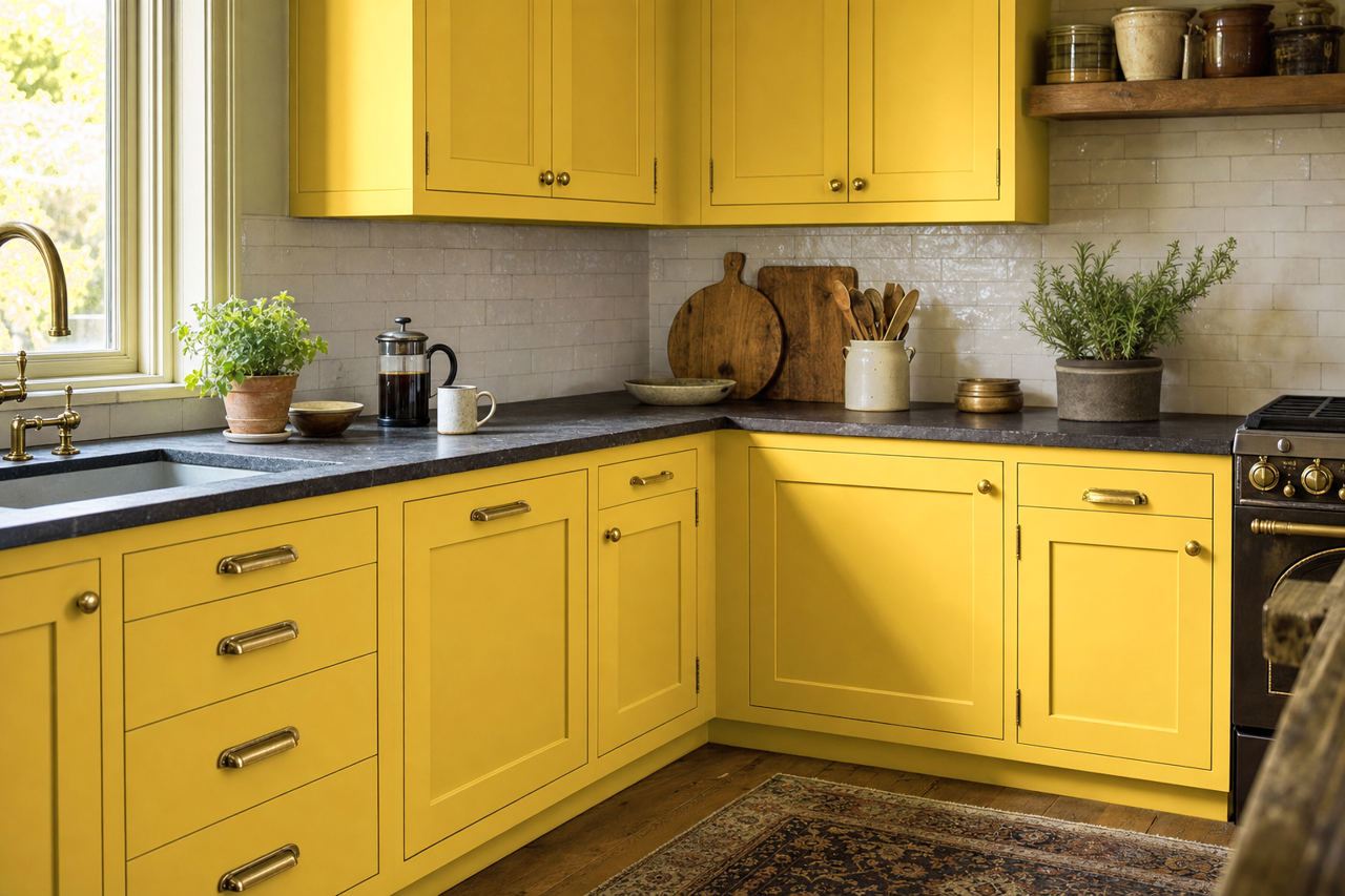 Almond Puff by Valspar on cabinets