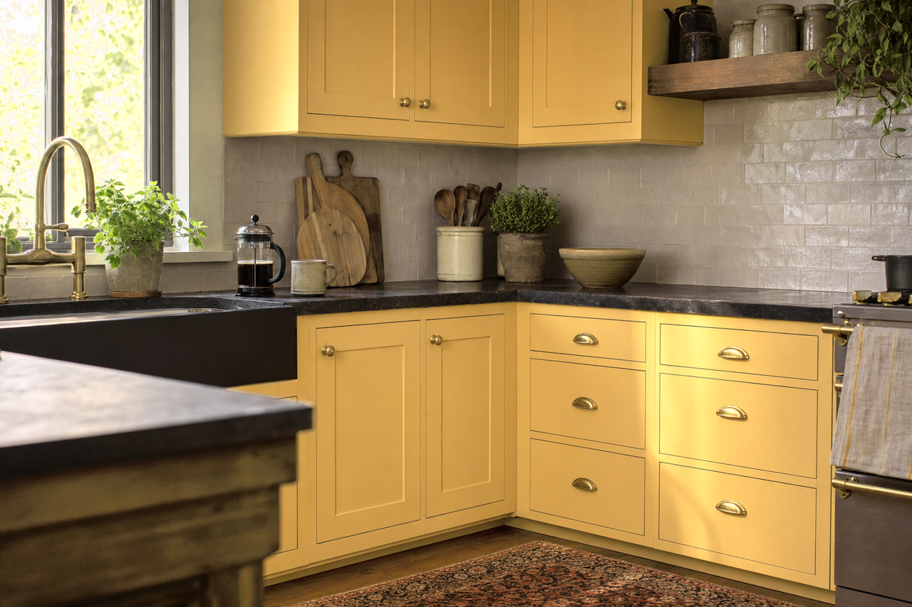 Swiftly Green by Valspar on cabinets