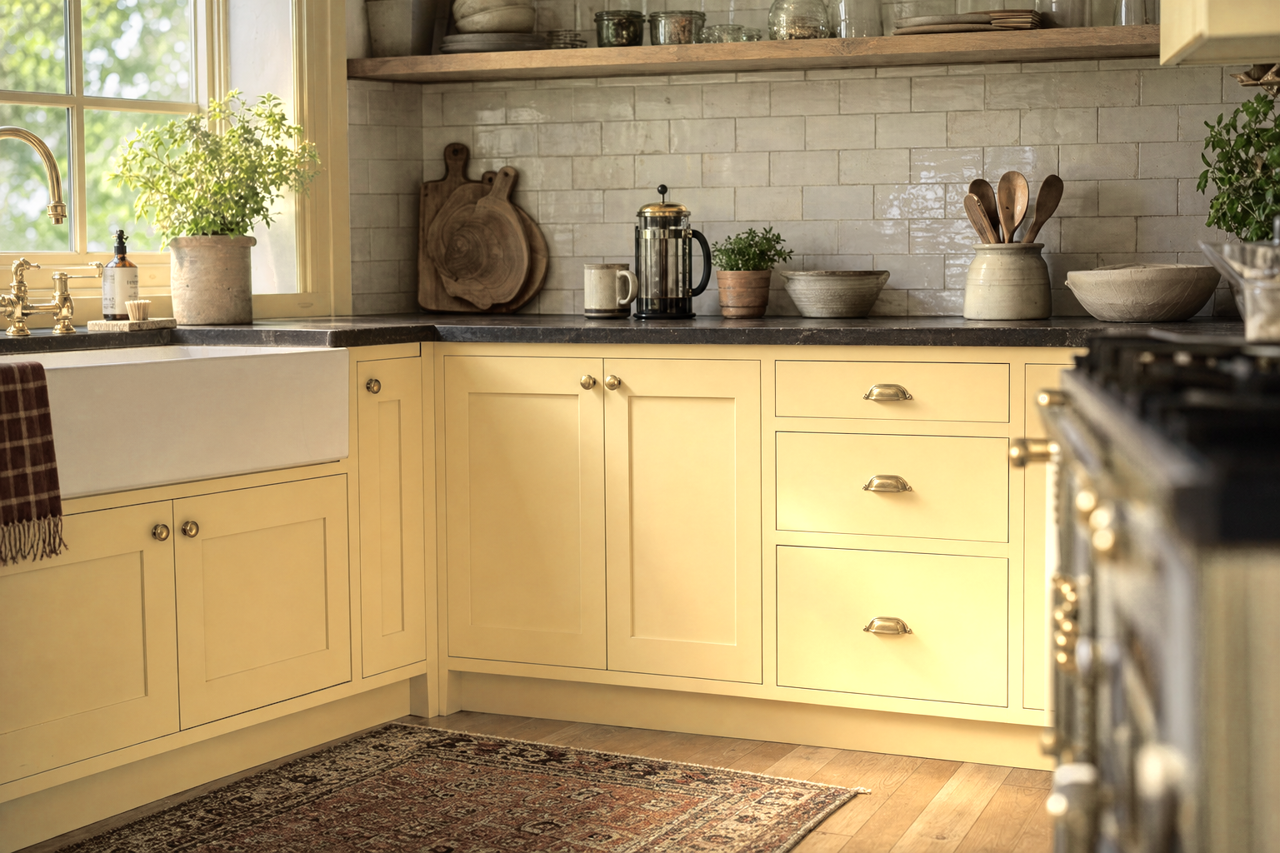 Canary Diamond by Valspar on cabinets