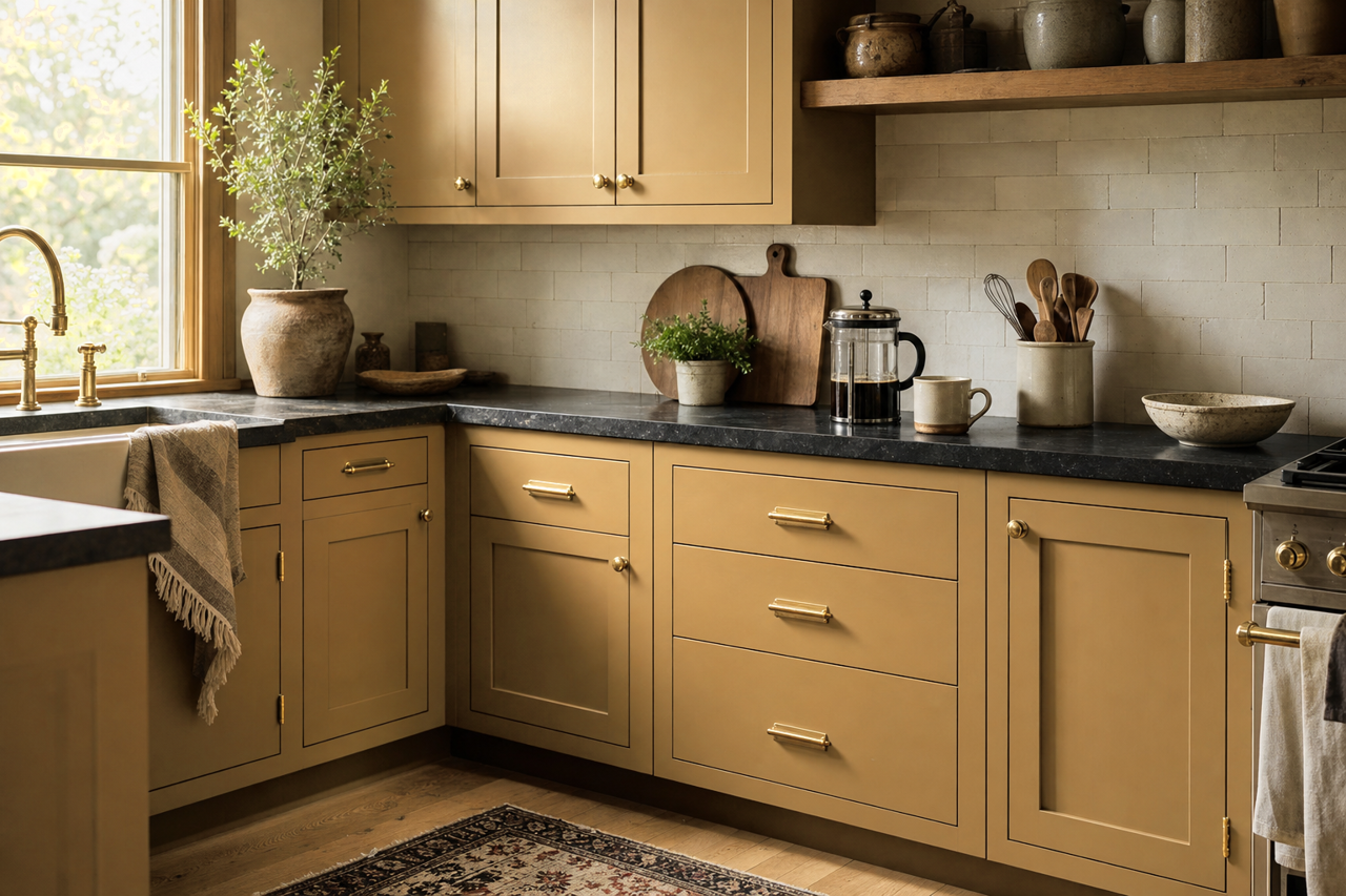 Grecian Olive by Valspar on cabinets