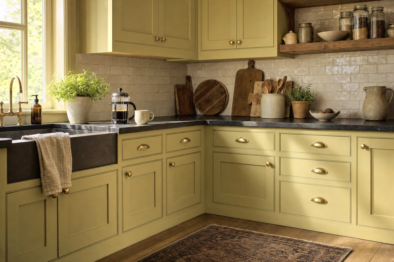 Swampwater by Valspar on cabinets