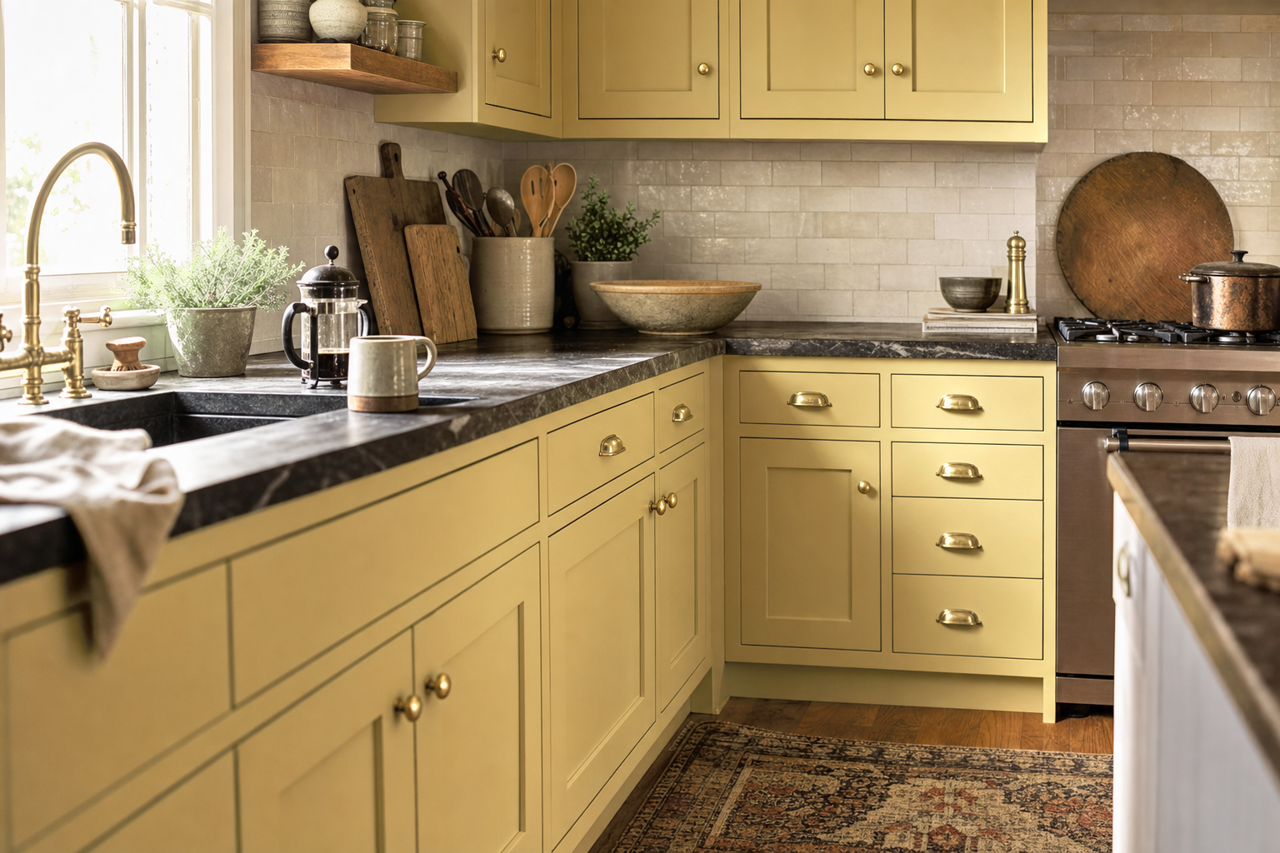 Desert Grass by Valspar on cabinets