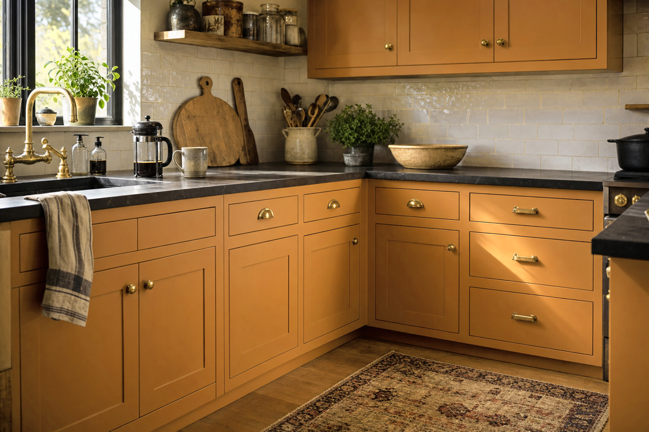 Pumpkin Squash by Valspar on cabinets
