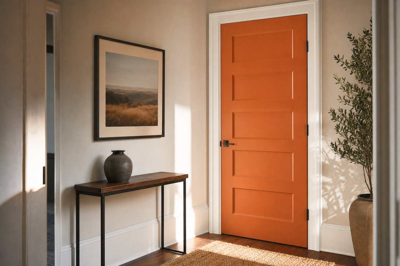 Orange Glaze by Valspar on interior-doors
