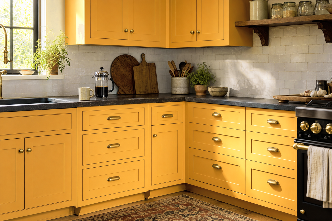 Glen Ridge Gold by Benjamin Moore on cabinets