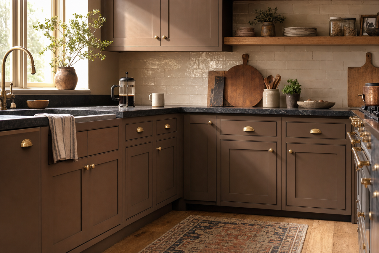 Swiss Chocolate by Valspar on cabinets