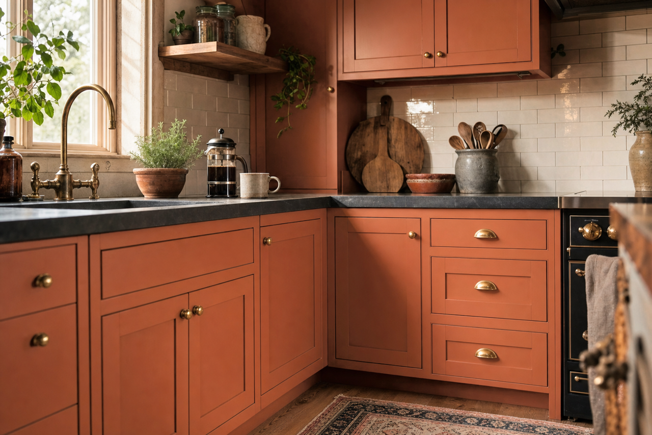 Cinnamon Cake by Valspar on cabinets