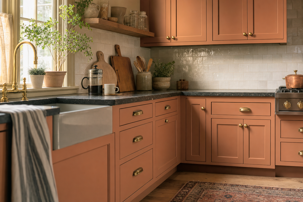 Pale Cordovan by Valspar on cabinets