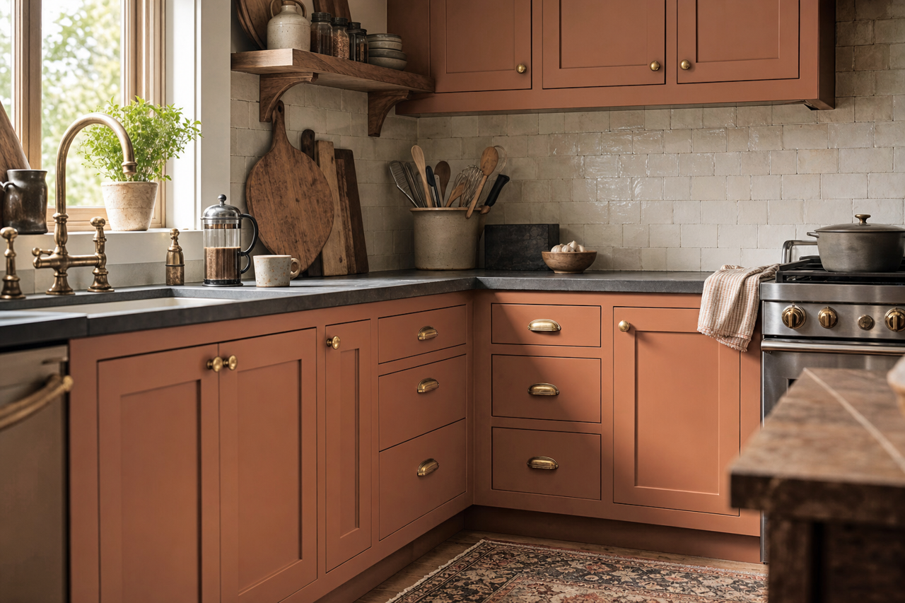 Sienna Red by Valspar on cabinets