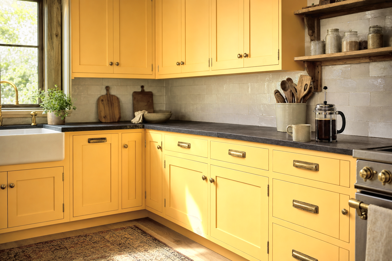 Lion Heart by Benjamin Moore on cabinets