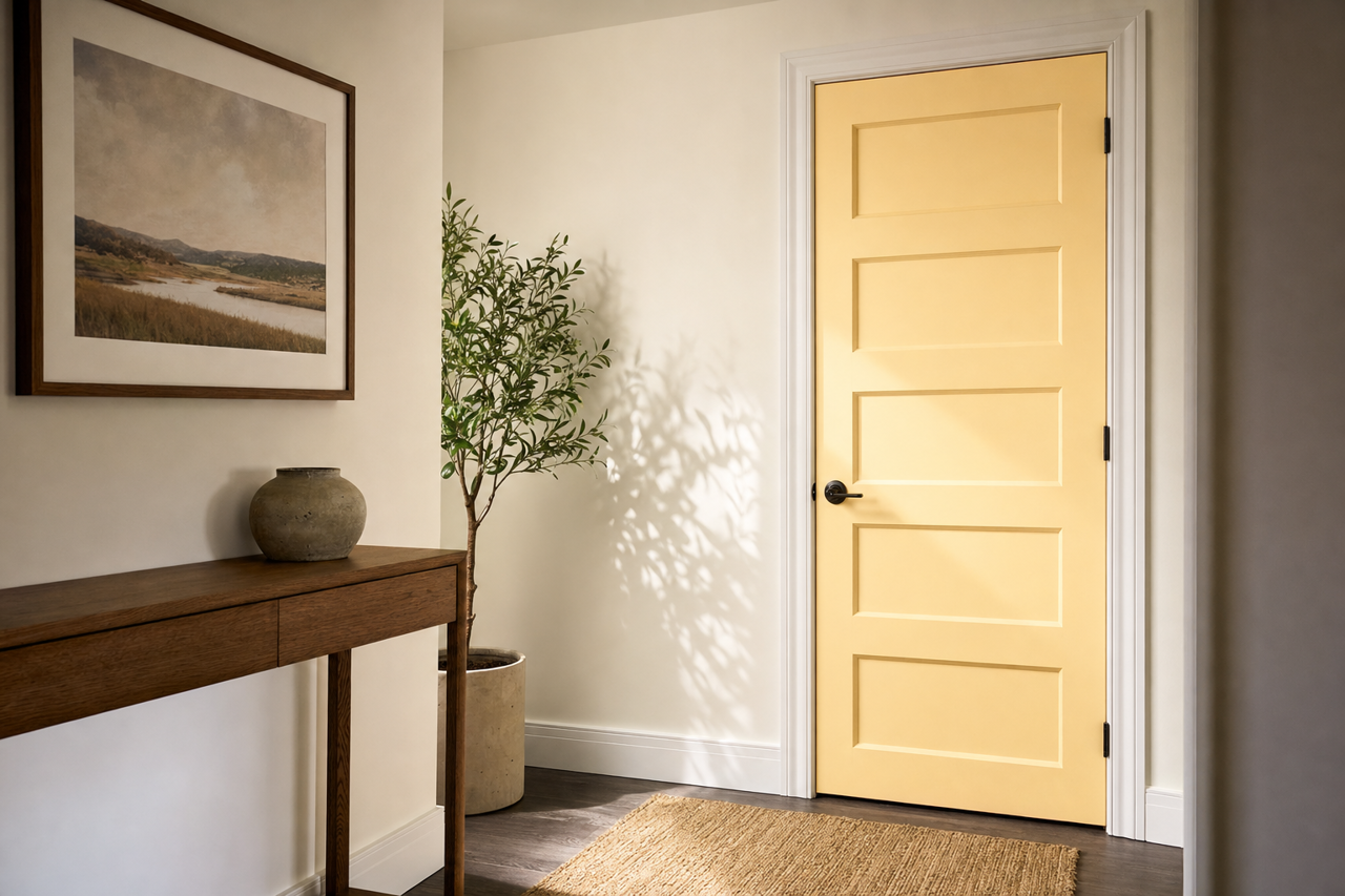Popcorn by Benjamin Moore on interior-doors