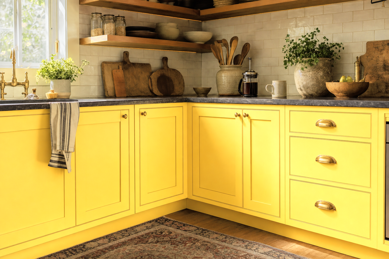 Amarillo by Benjamin Moore on cabinets