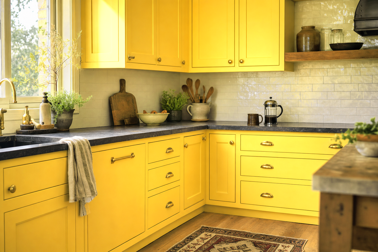 Golden Orchards by Benjamin Moore on cabinets