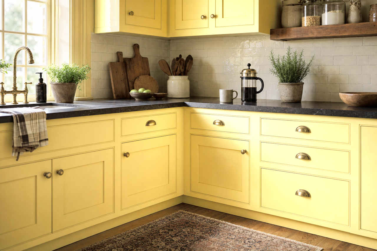 Pineapple Grove by Benjamin Moore on cabinets