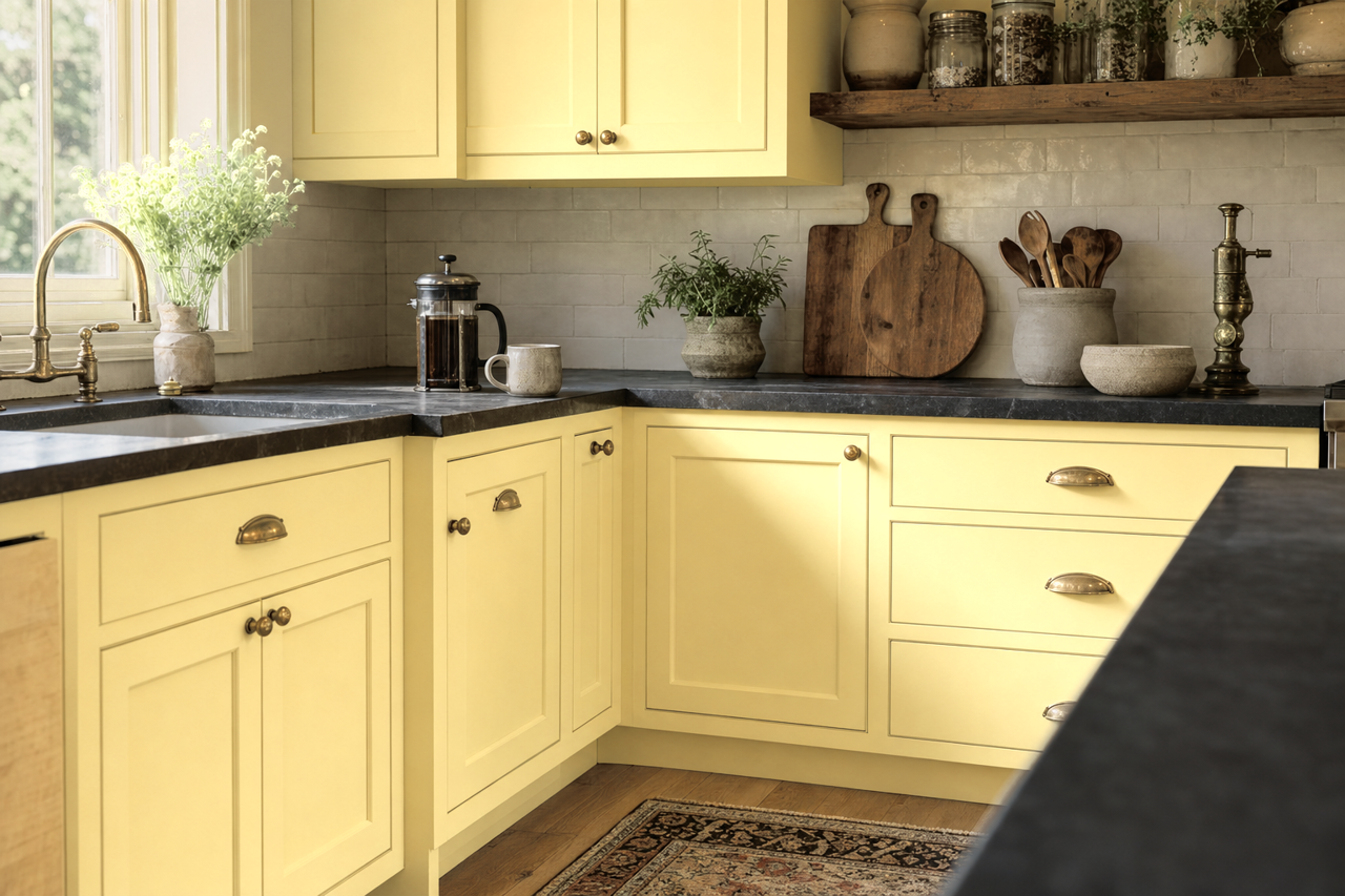 Yellow by Benjamin Moore on cabinets