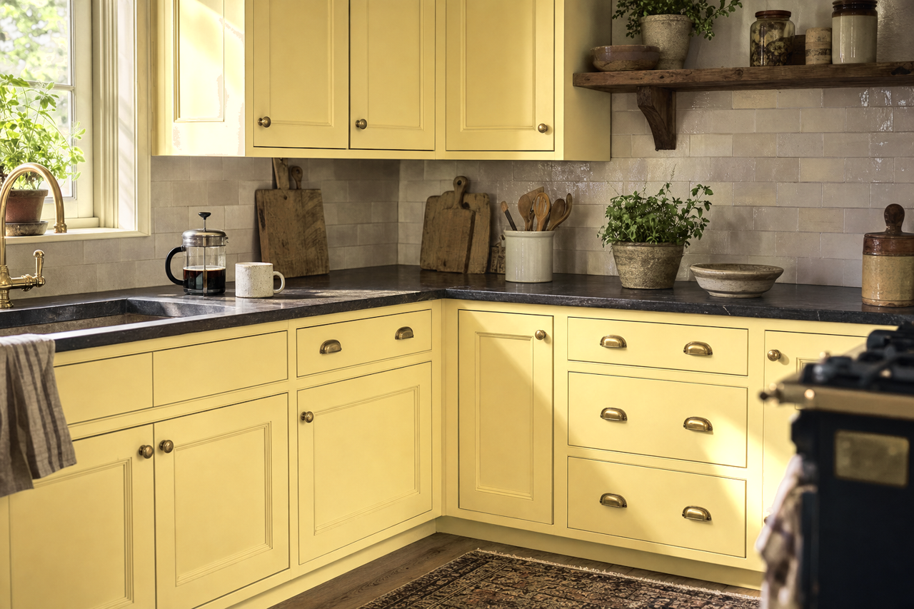 Sunshine by Benjamin Moore on cabinets