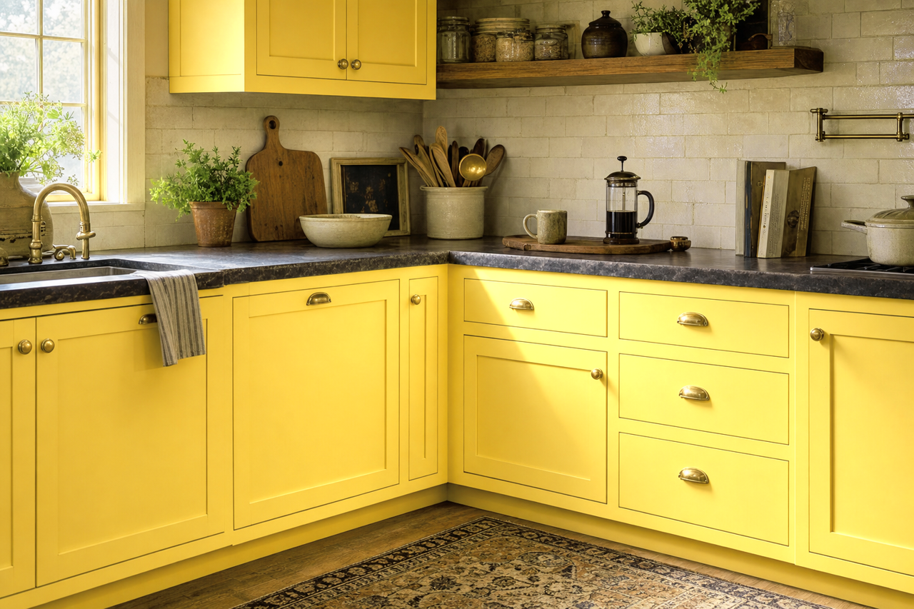 Cheerful by Benjamin Moore on cabinets
