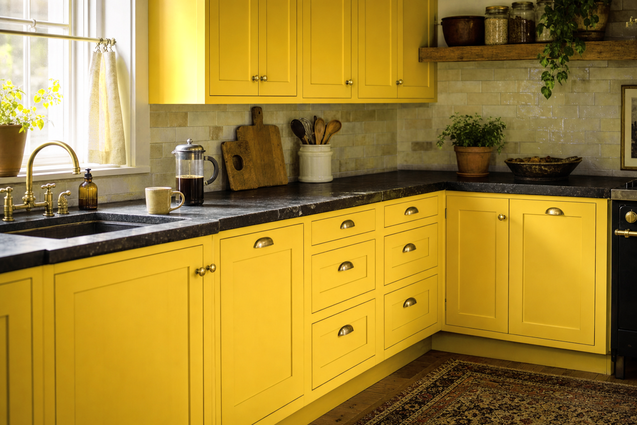 Yellow by Benjamin Moore on cabinets