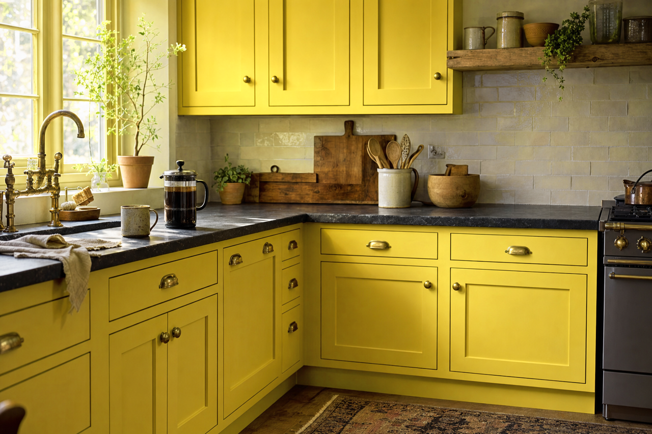 Citrus Burst by Benjamin Moore on cabinets