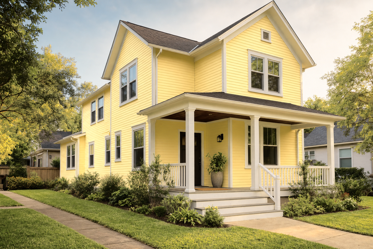 Mulholland Yellow by Benjamin Moore on exterior