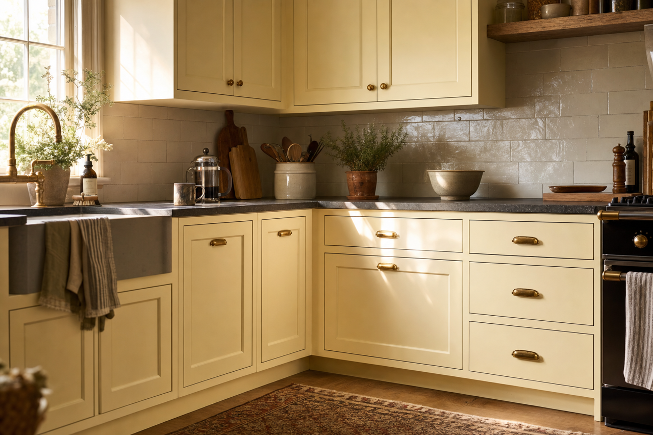 Vanilla by Benjamin Moore on cabinets