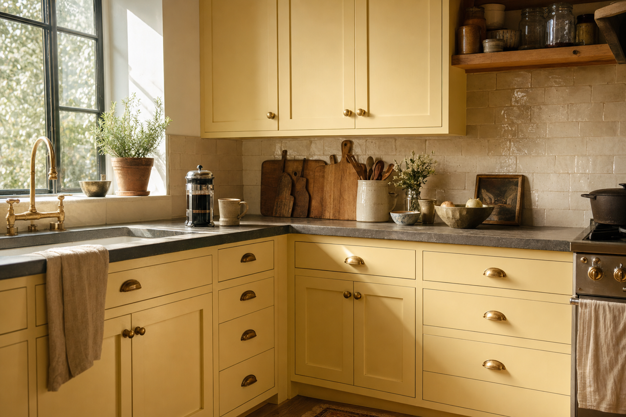 Yellow by Benjamin Moore on cabinets