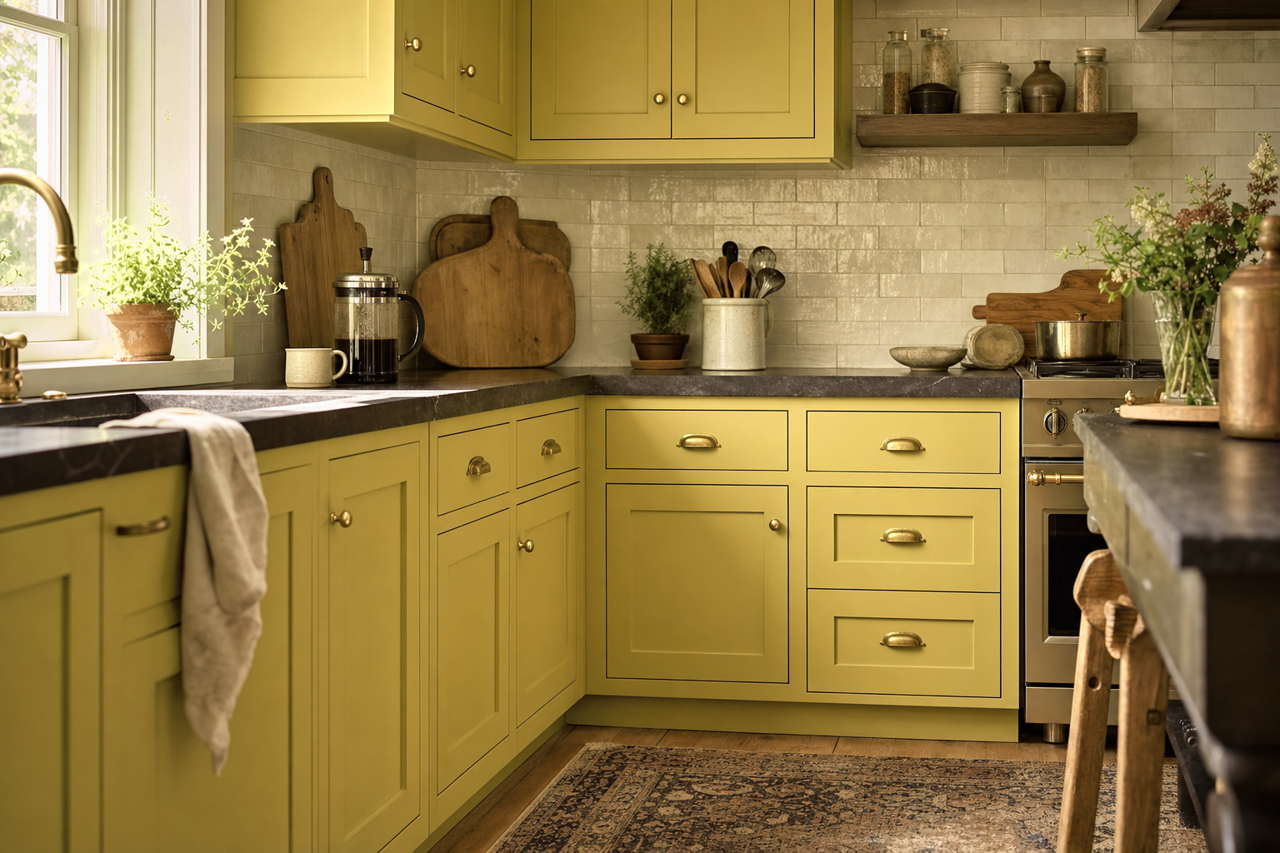 Turning Leaf by Benjamin Moore on cabinets