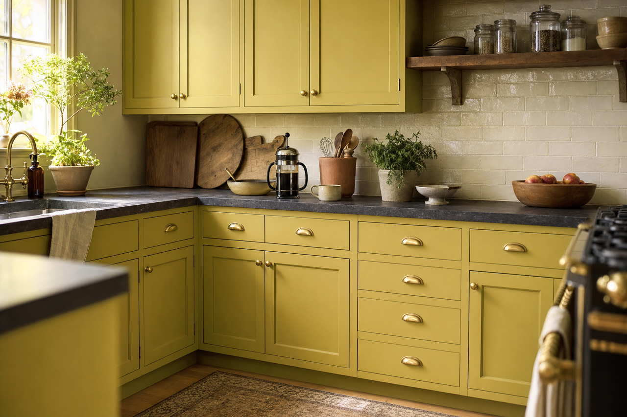 Savannah Moss by Benjamin Moore on cabinets