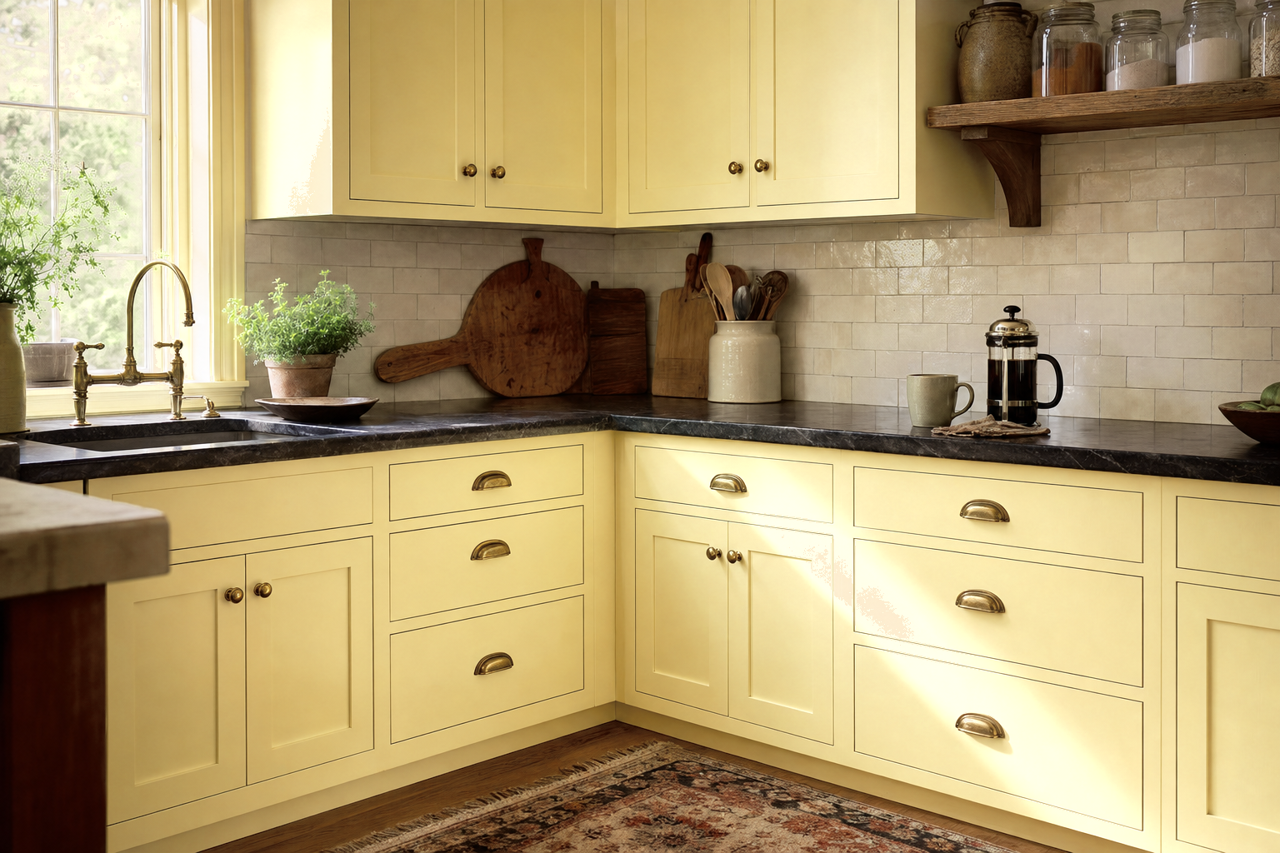 Cypress Grove by Benjamin Moore on cabinets