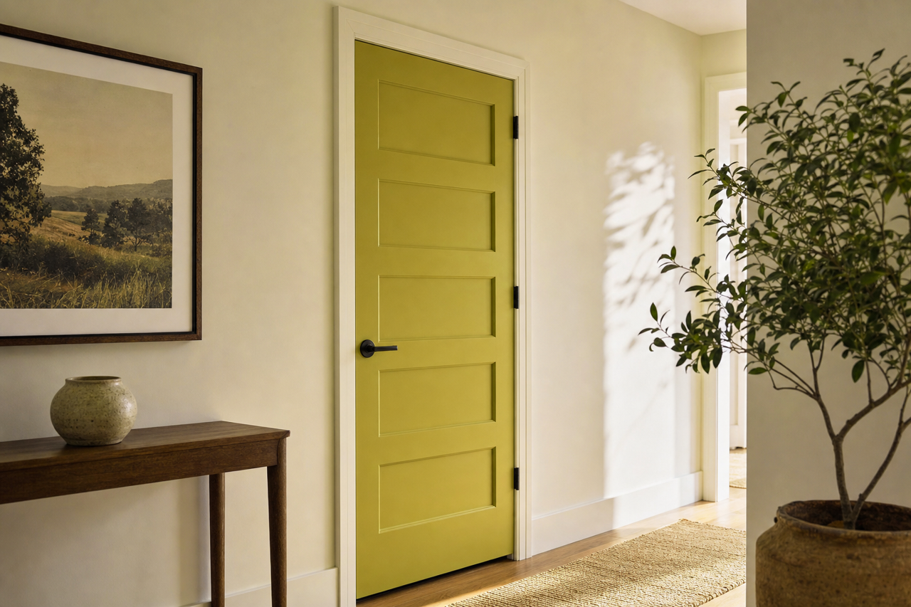 Olive by Benjamin Moore on interior-doors