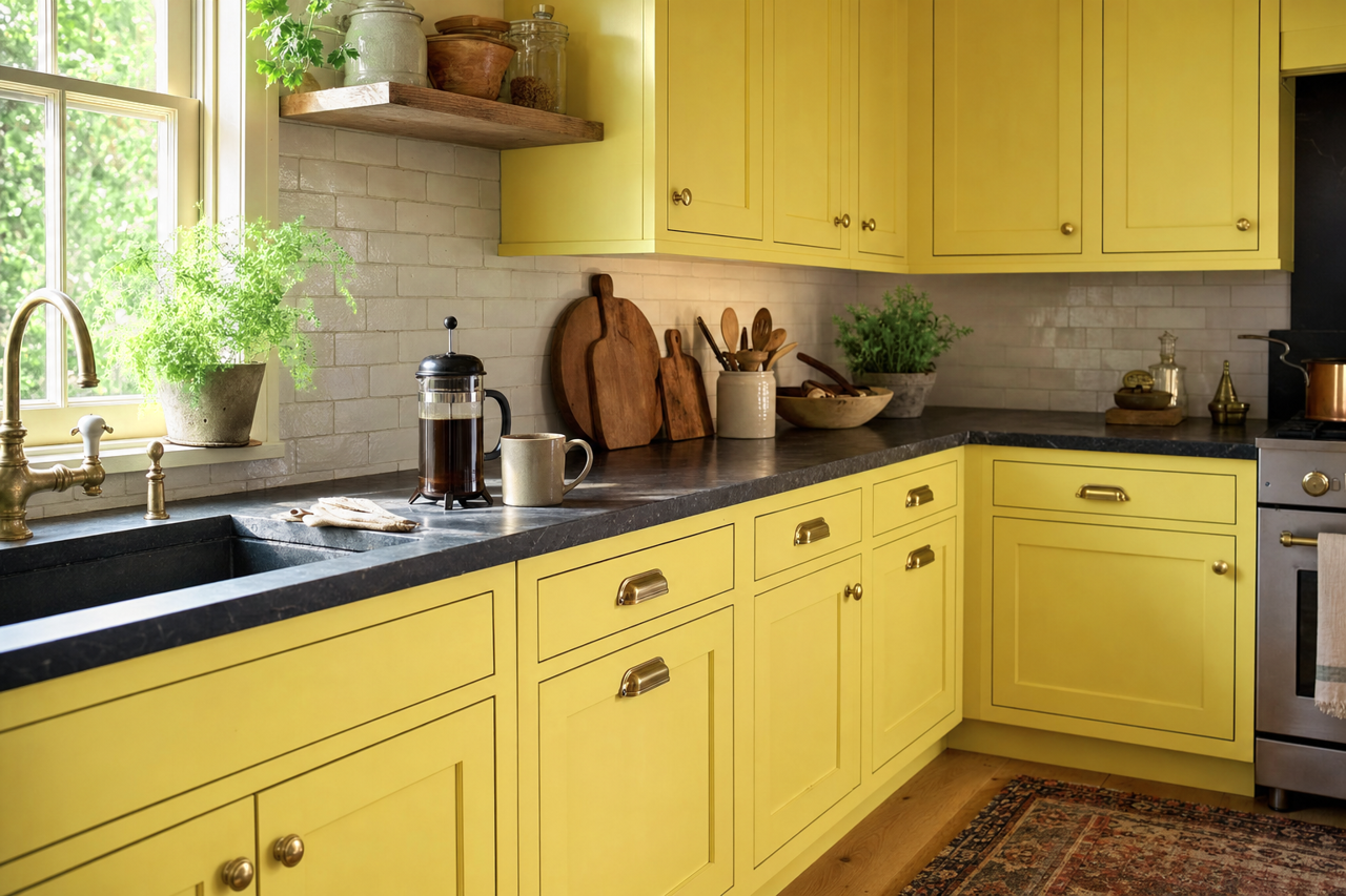 Chic Lime by Benjamin Moore on cabinets