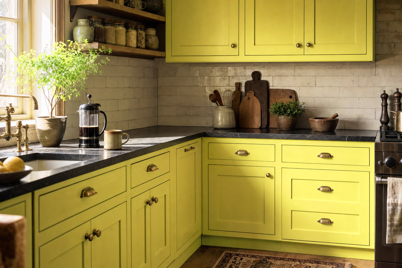Chamomile by Benjamin Moore on cabinets