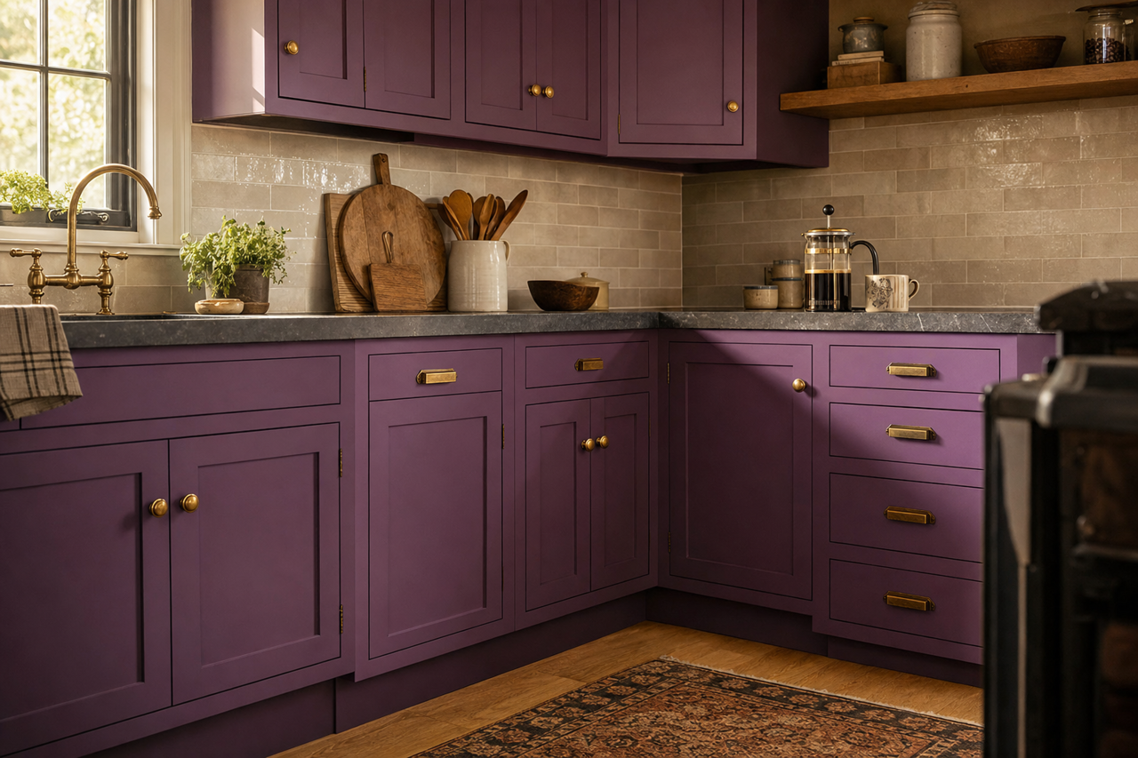 Cosmic Berry by Valspar on cabinets