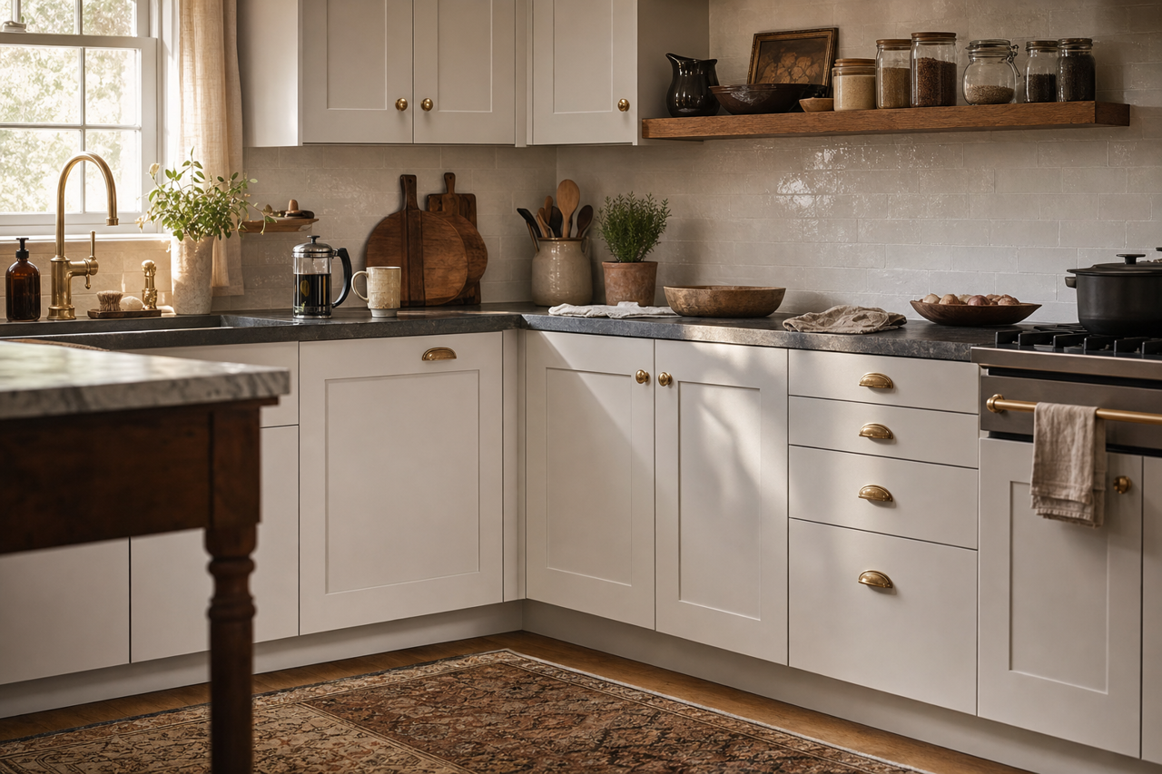 White Pepper by Valspar on cabinets