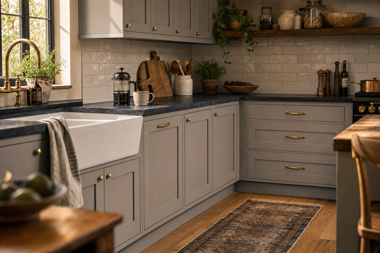 Opal Slate by Valspar on cabinets