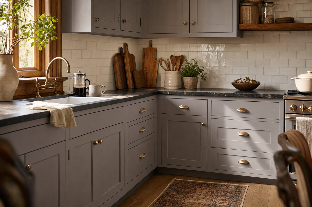 Cadet Gray by Valspar on cabinets