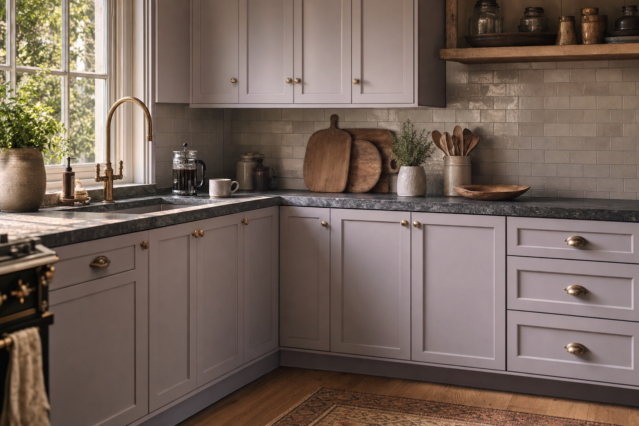 Midsummer Twilight by Valspar on cabinets