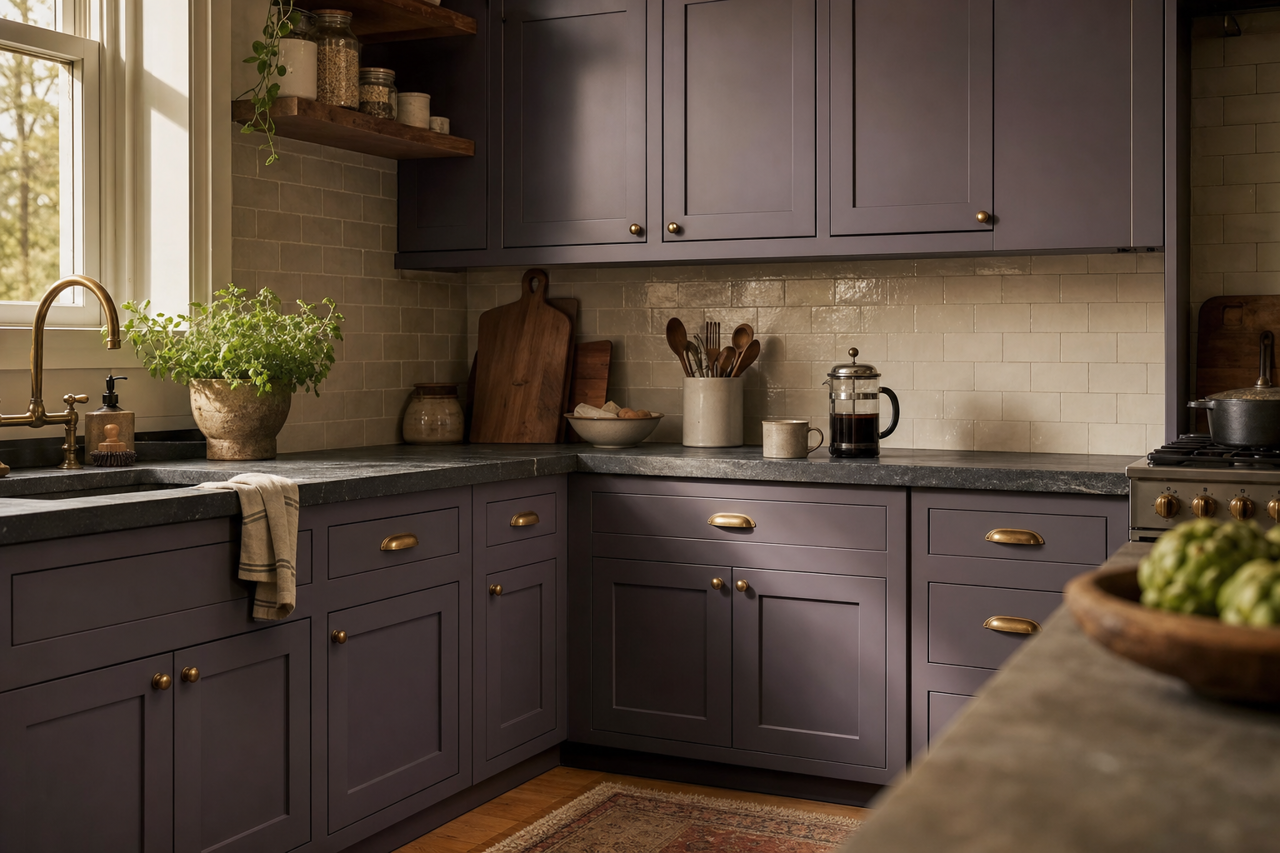 Purple Fury by Valspar on cabinets