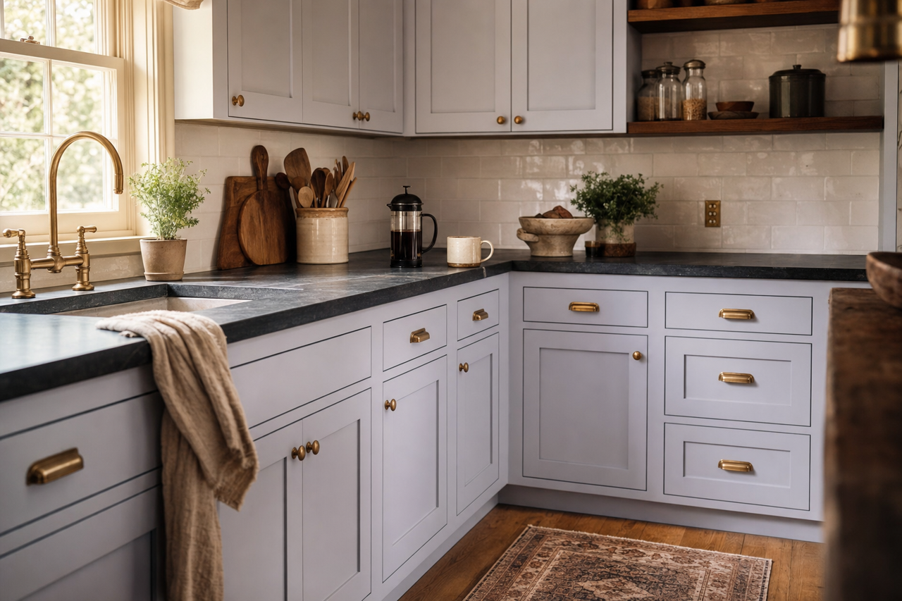 Fragrant Lilac by Valspar on cabinets