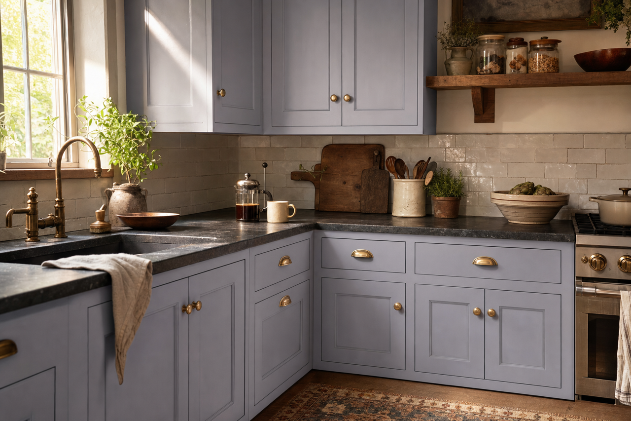 Winter Amethyst by Valspar on cabinets