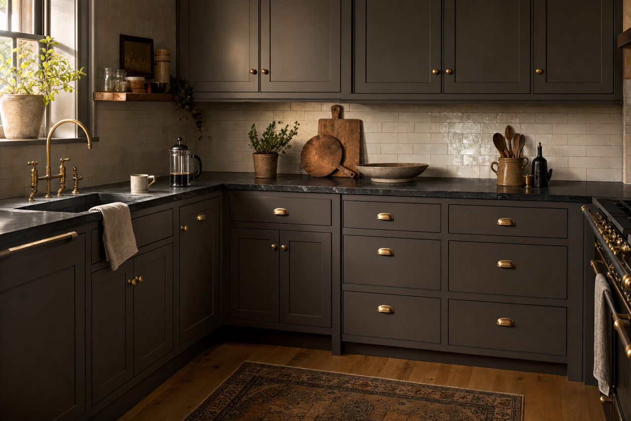 Black Raisin by Valspar on cabinets