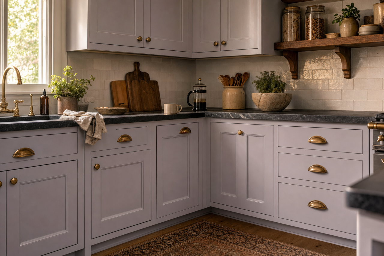 Livid Violet by Valspar on cabinets