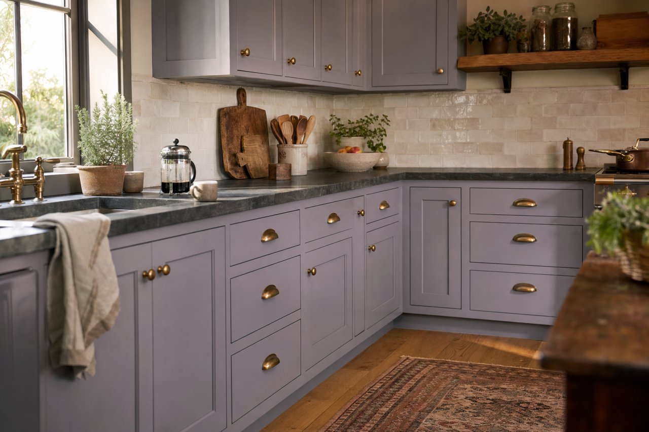 Lucent Purple by Valspar on cabinets