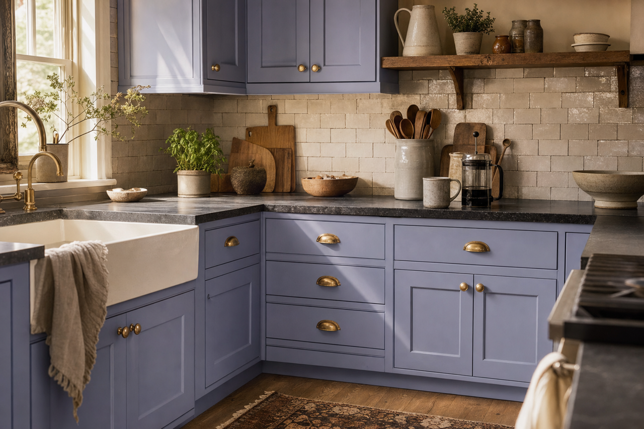 Purple Freedom by Valspar on cabinets