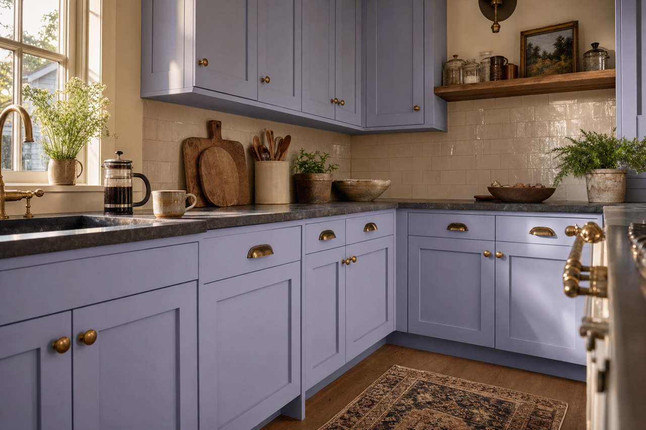 Sweet Violet by Valspar on cabinets