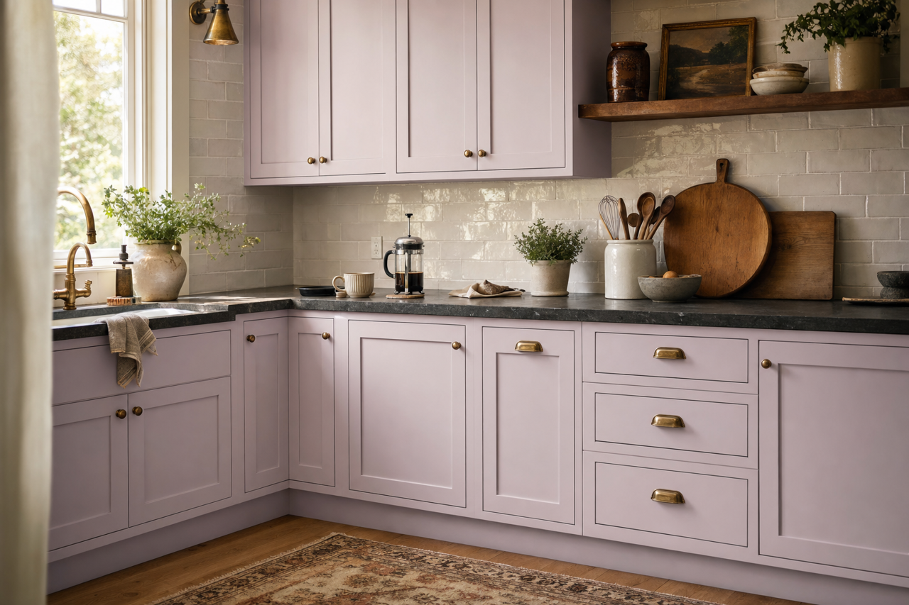 Purple Mist by Valspar on cabinets