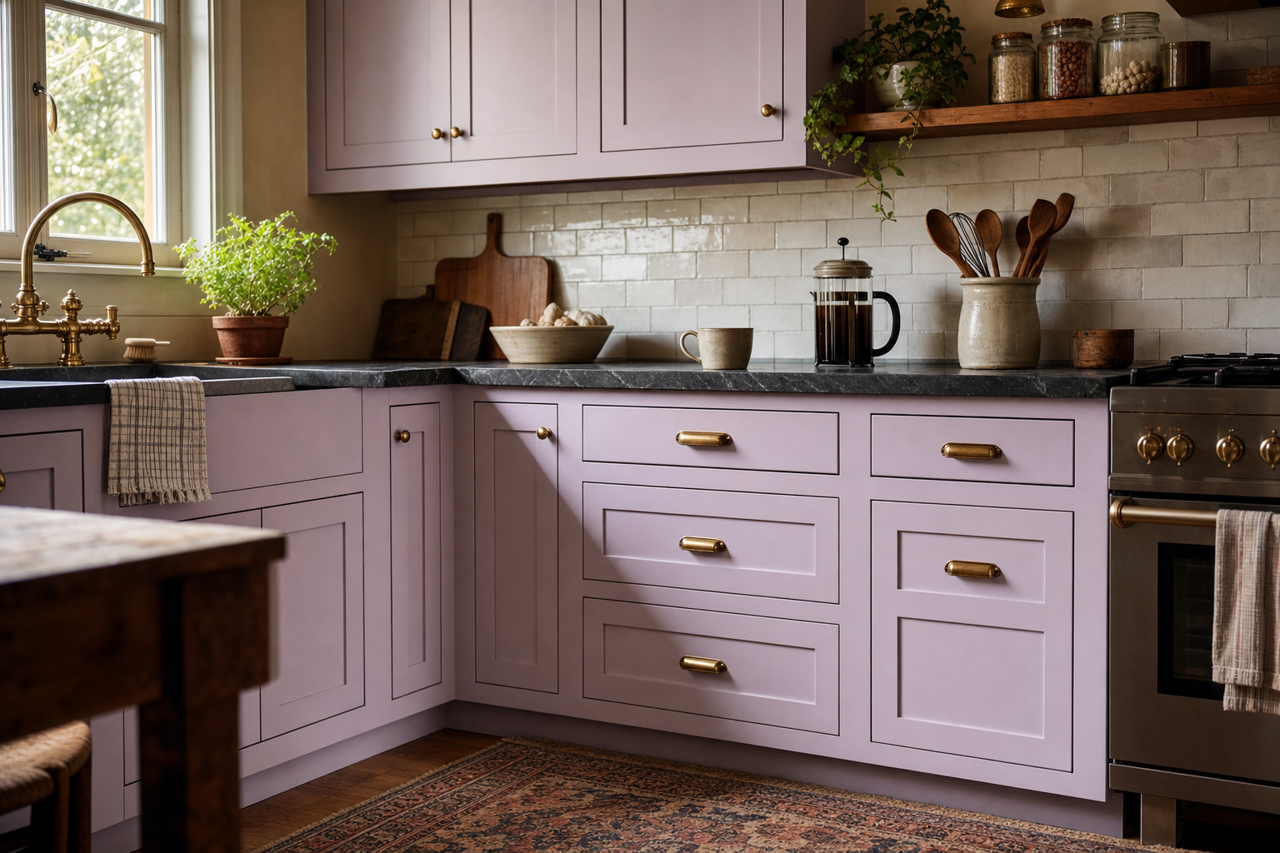 Purple Whisper by Valspar on cabinets